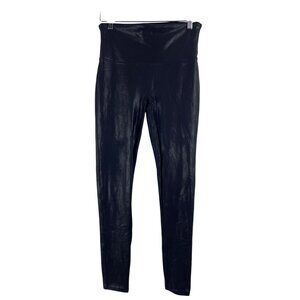 Spanx Faux Leather Shapewear Legging Petite Large Black Moto Punk Goth Slimming